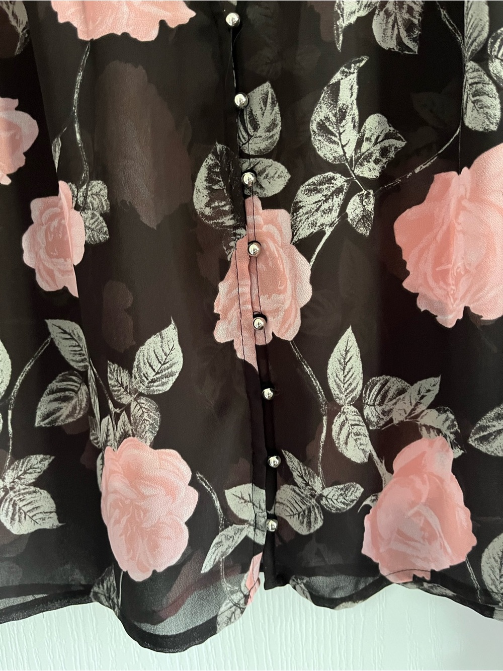 Guess Black Sheer Blouse with Pink Floral Print XS - Picture 5 of 13
